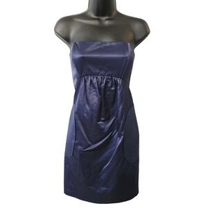 NWT Laila Azhar Navy Blue Strapless Empire Waist Pocket Dress Size 8